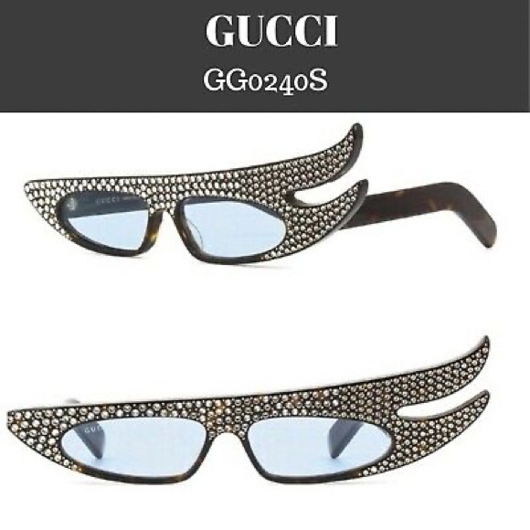 GUCCI 56MM Crystal Embellished Asymmetrical Cat Eye Havana Sunglasses - Picture 7 of 16
